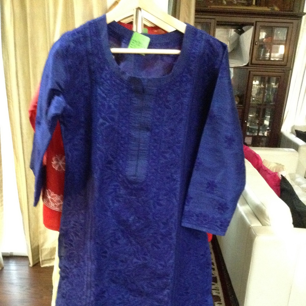 Cobalt blue raw dupion vegan silk kurta
